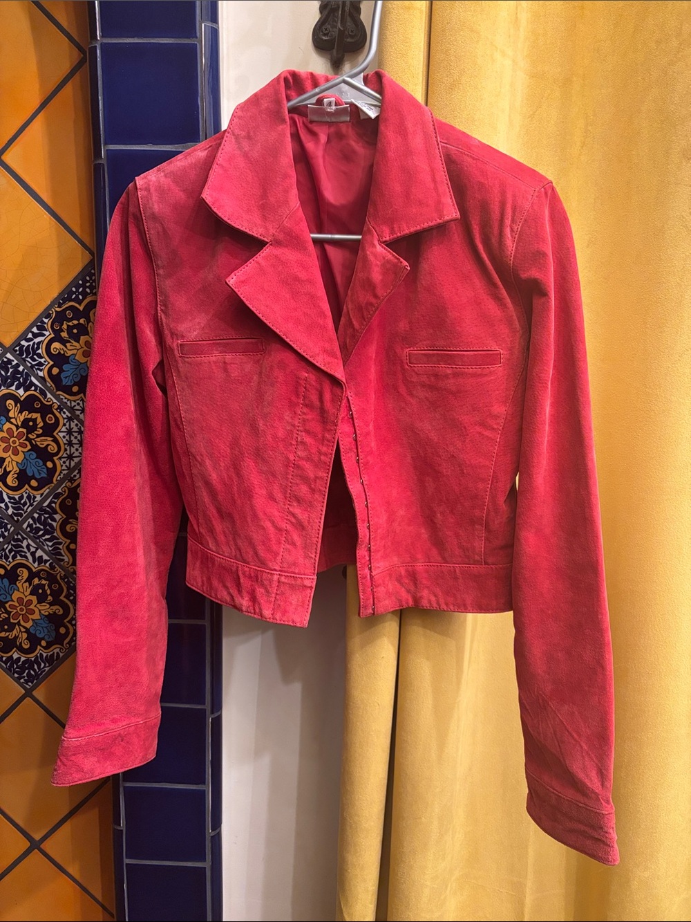Vintage Genuine Leather Women's Red Suede Cropped Jacket
